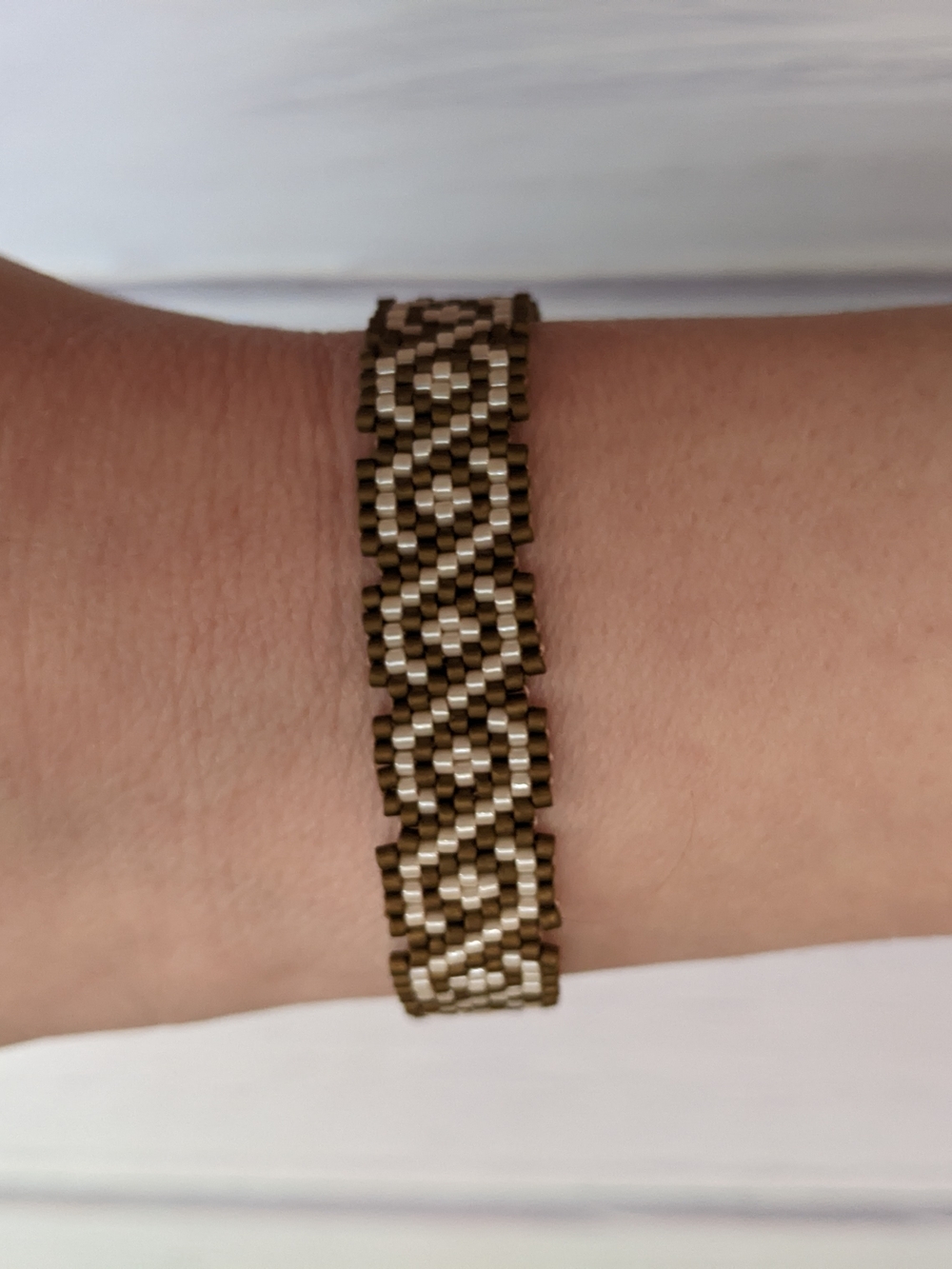 Seed Bead Woven Bracelet in Brown  and Champagne